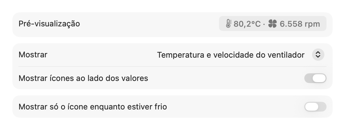 Ajustes da barra de menus